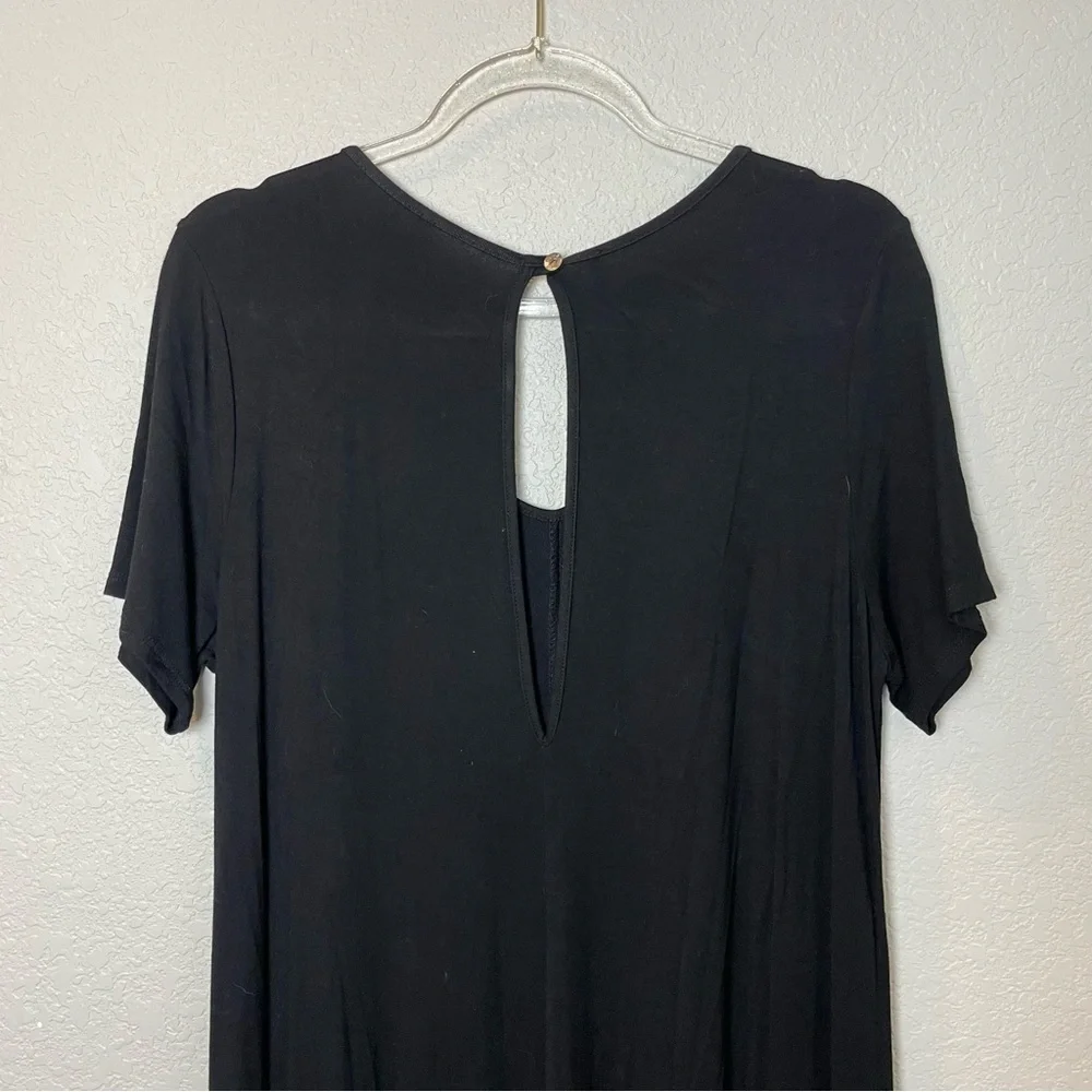 Loving People Stretchy Black Short Sleeve Cropped Jumpsuit Size L